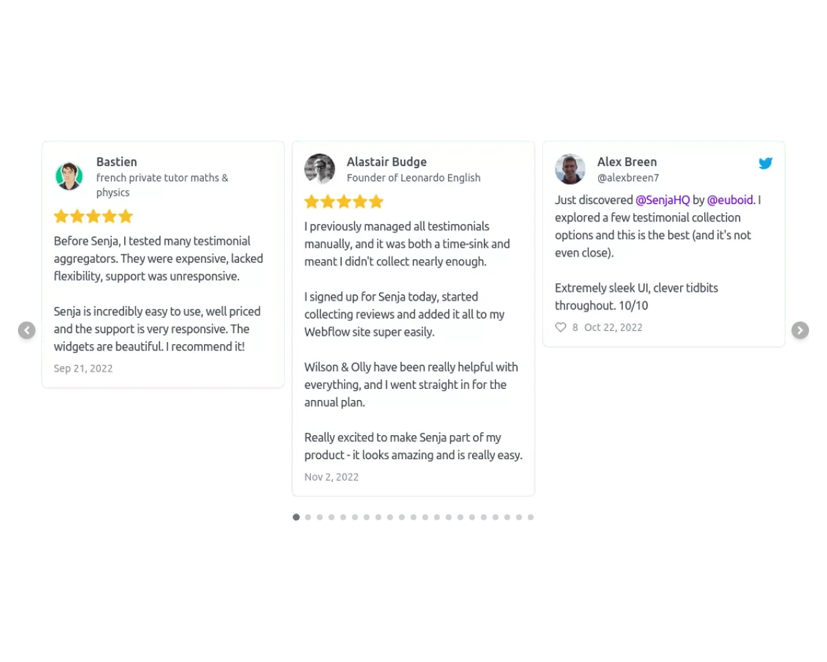 A carousel of 3 testimonials