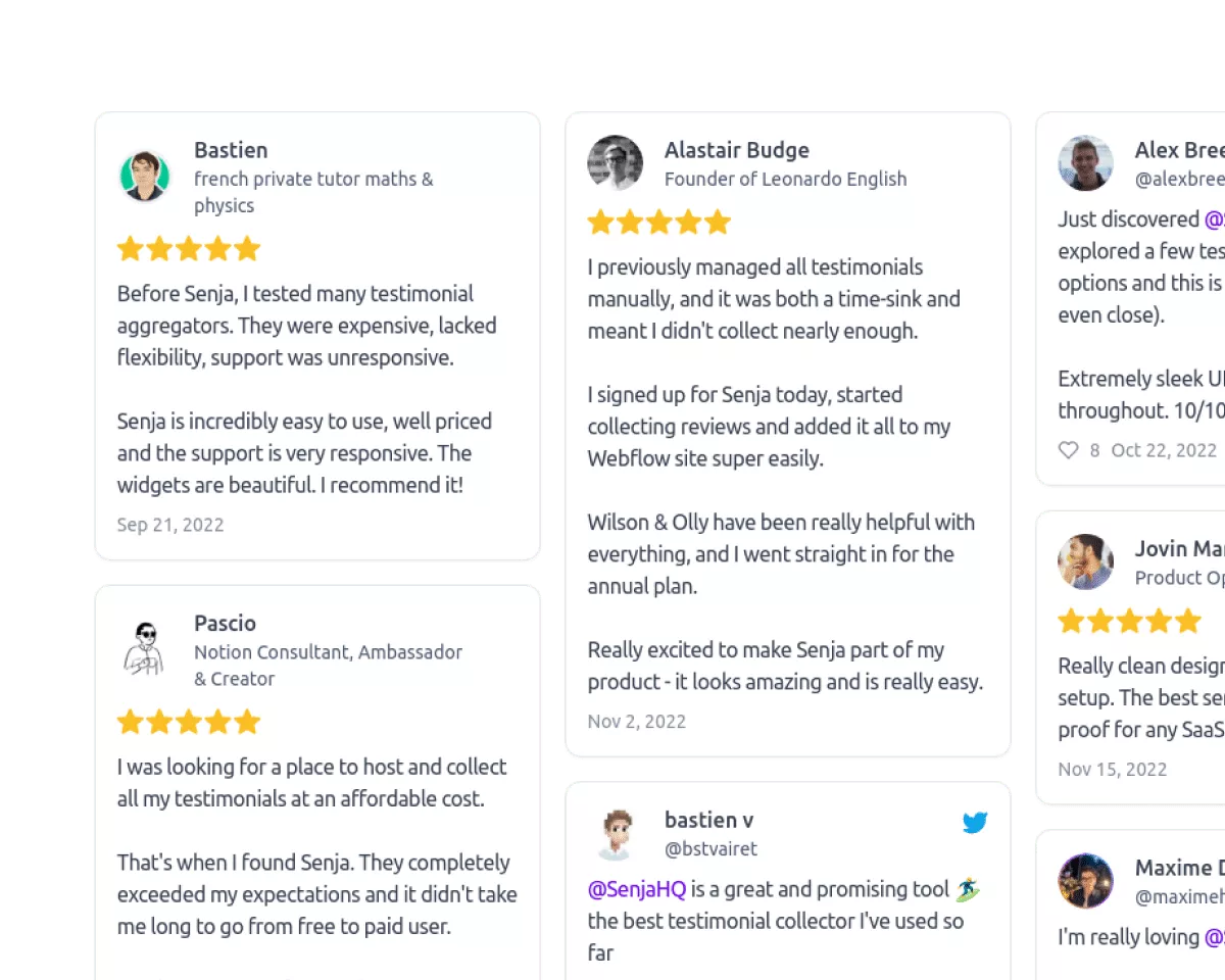 Grid Wall of Love of testimonials